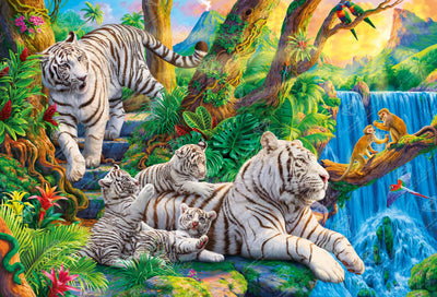 Diamond Painting Family of White Tigers 40.6" x 27.6" (103cm x 70cm) / Square with 62 Colors including 3 ABs and 2 Fairy Dust Diamonds / 116,053
