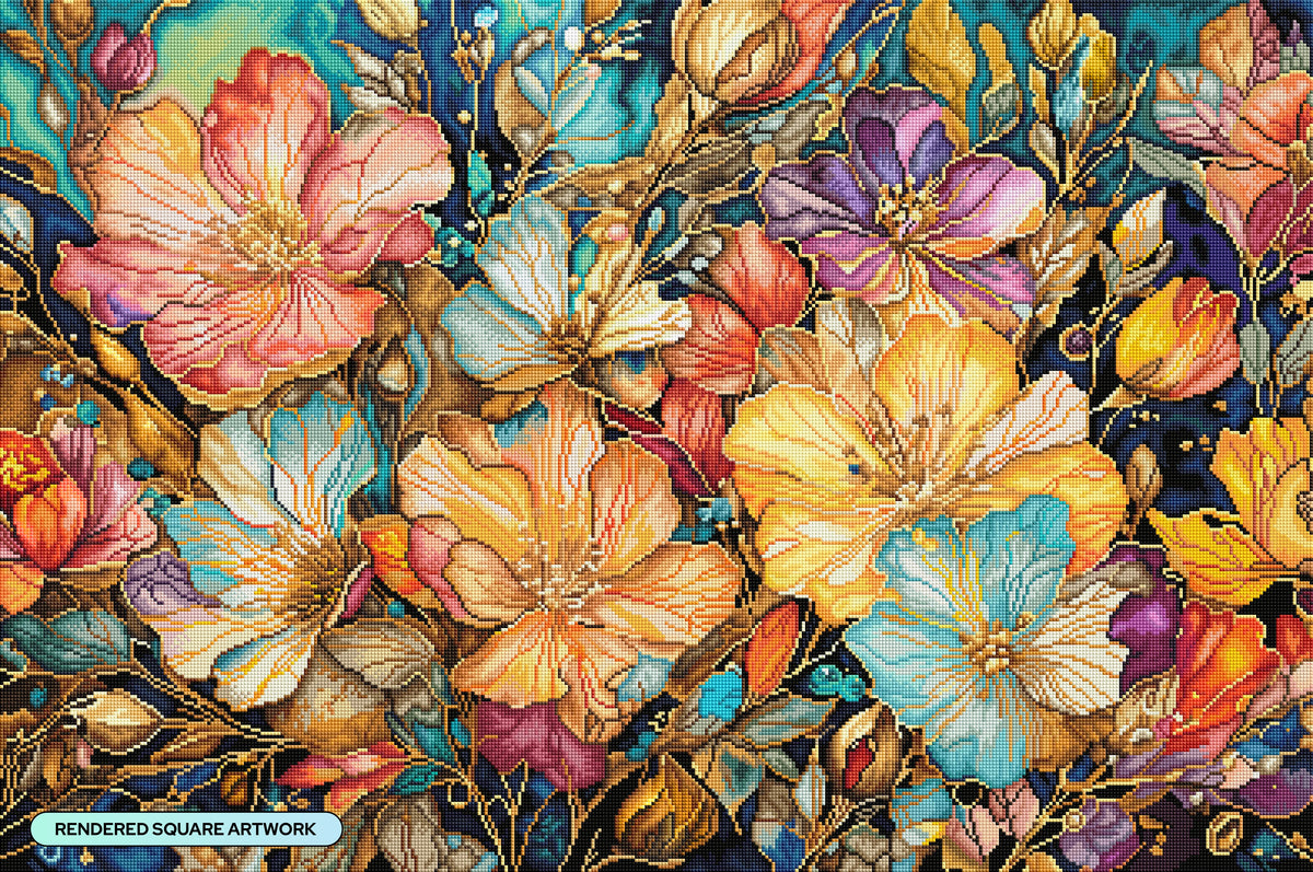 Diamond Painting Fancy Flower Garden 38.6" x 25.6" (97.8cm x 65cm) / Square with 98 Colors including 3 ABs and 3 Fairy Dust Diamonds / 102,573