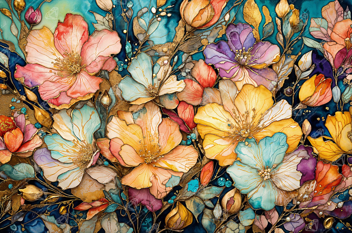 Diamond Painting Fancy Flower Garden 38.6" x 25.6" (97.8cm x 65cm) / Square with 98 Colors including 3 ABs and 3 Fairy Dust Diamonds / 102,573