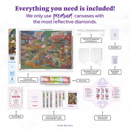 Diamond Painting Farmstand 37" x 27.6" (93.8cm x 69.9cm) / Square with 93 Colors including 3 ABs and 5 Fairy Dust Diamonds / 105,937