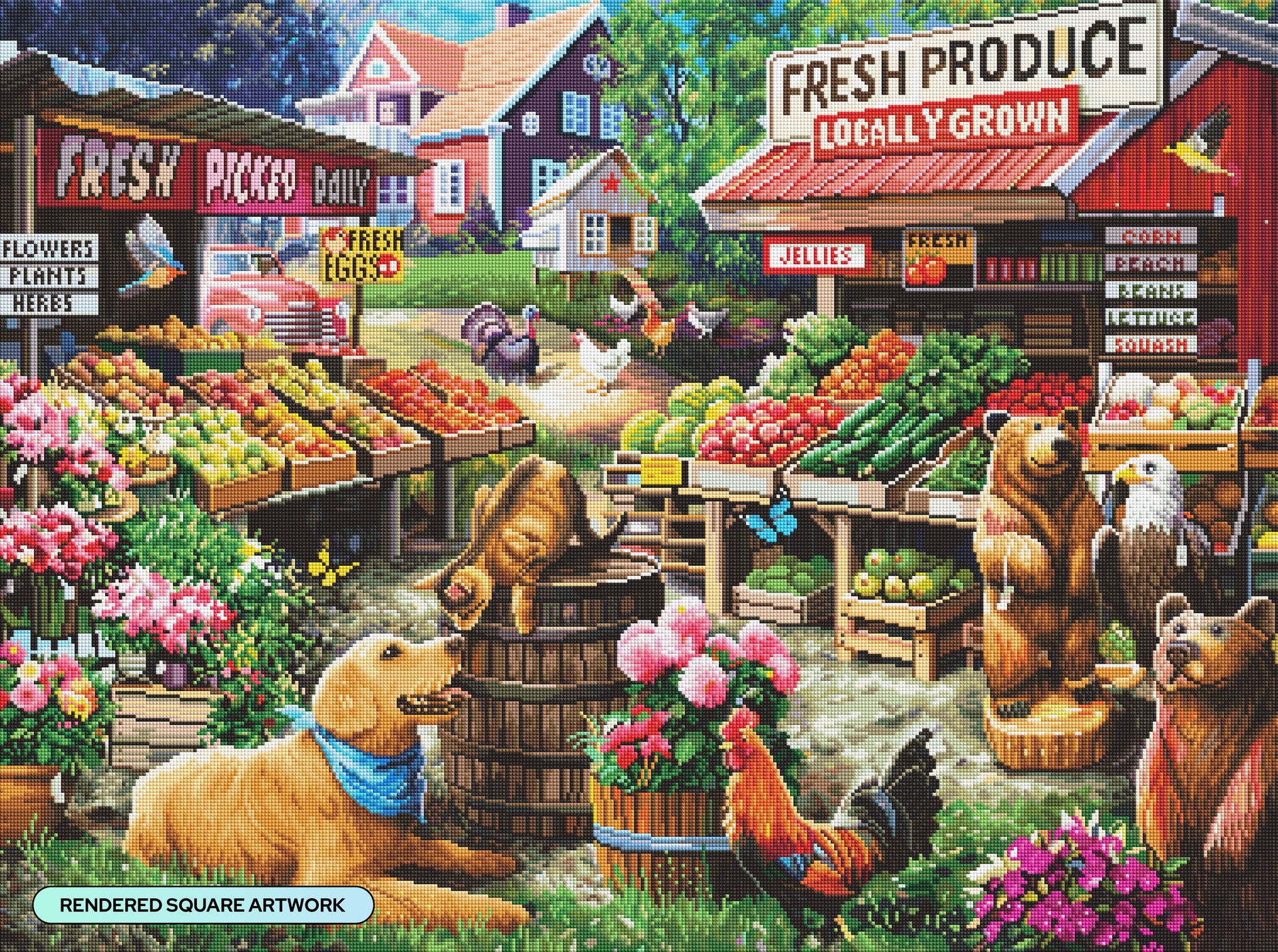 Diamond Painting Farmstand 37" x 27.6" (93.8cm x 69.9cm) / Square with 93 Colors including 3 ABs and 5 Fairy Dust Diamonds / 105,937