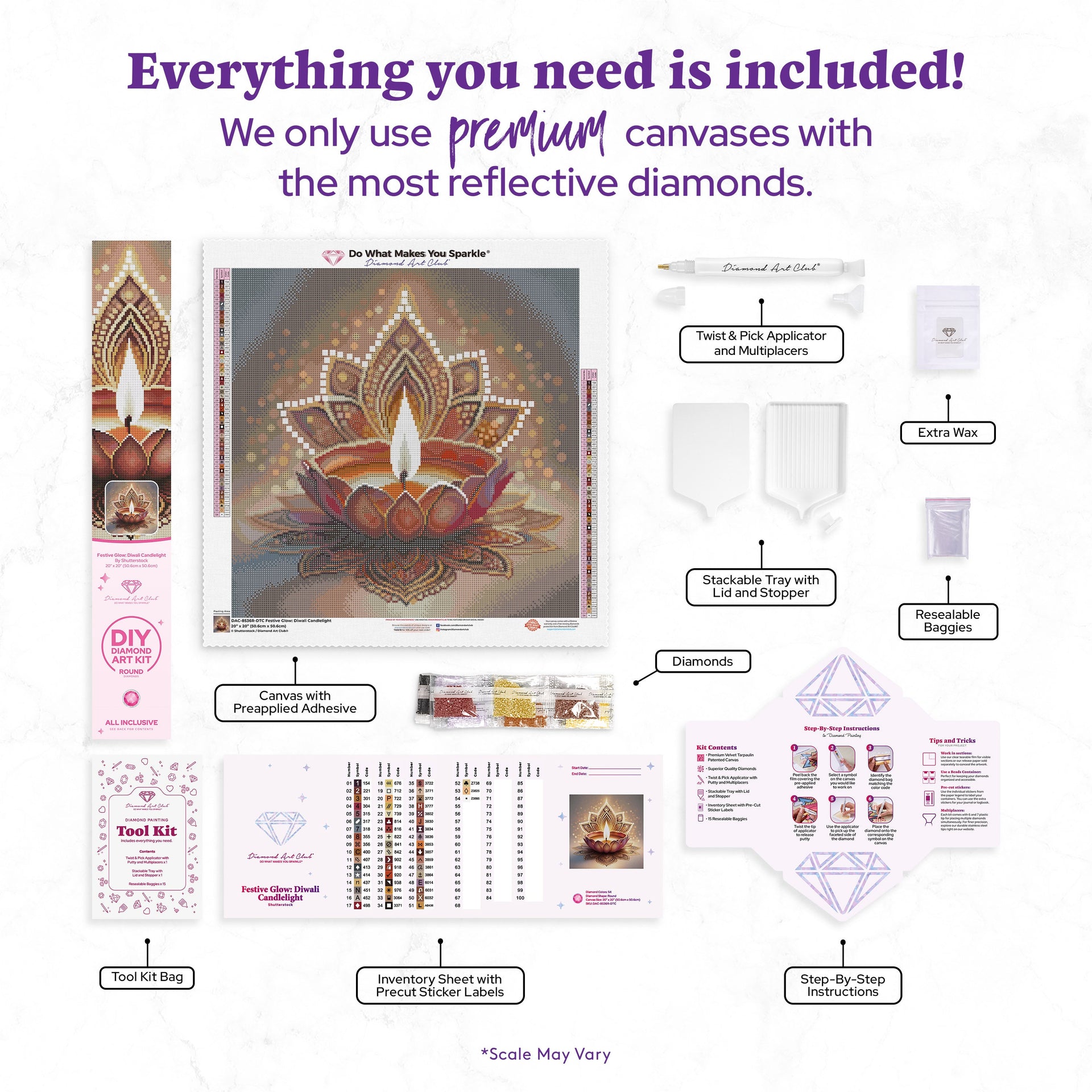 Diamond Painting Festive Glow: Diwali Candlelight 20" x 20" (50.6cm x 50.6cm) / Round With 54 Colors Including 1 AB and 3 Fairy Dust Diamonds / 33,856