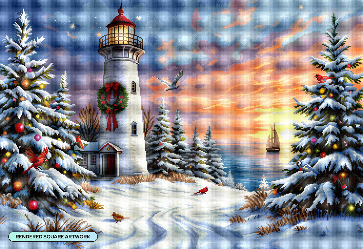 Diamond Painting Festive Lighthouse 37.4" x 25.6" (94.8cm x 65cm) / Square with 60 Colors including 3 ABs and 5 Fairy Dust Diamonds / 99,441