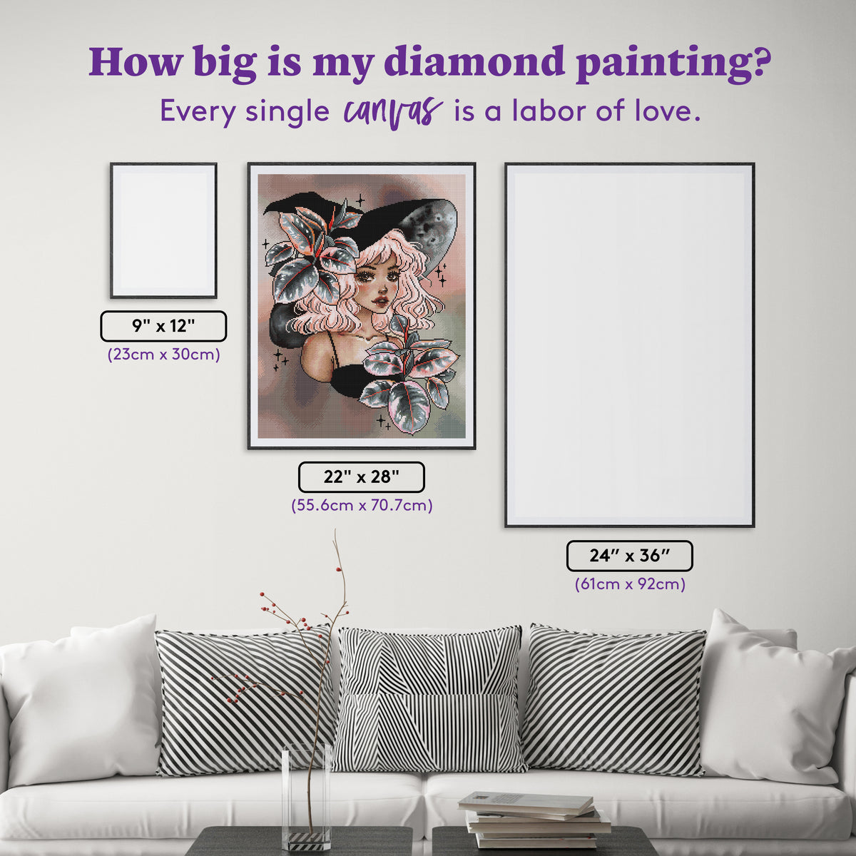 Diamond Painting Ficus Ruby 22" x 28" (55.6cm x 70.7cm) / Round with 58 Colors including 2 ABs and 1 Iridescent Diamond and 3 Fairy Dust Diamonds / 51,914