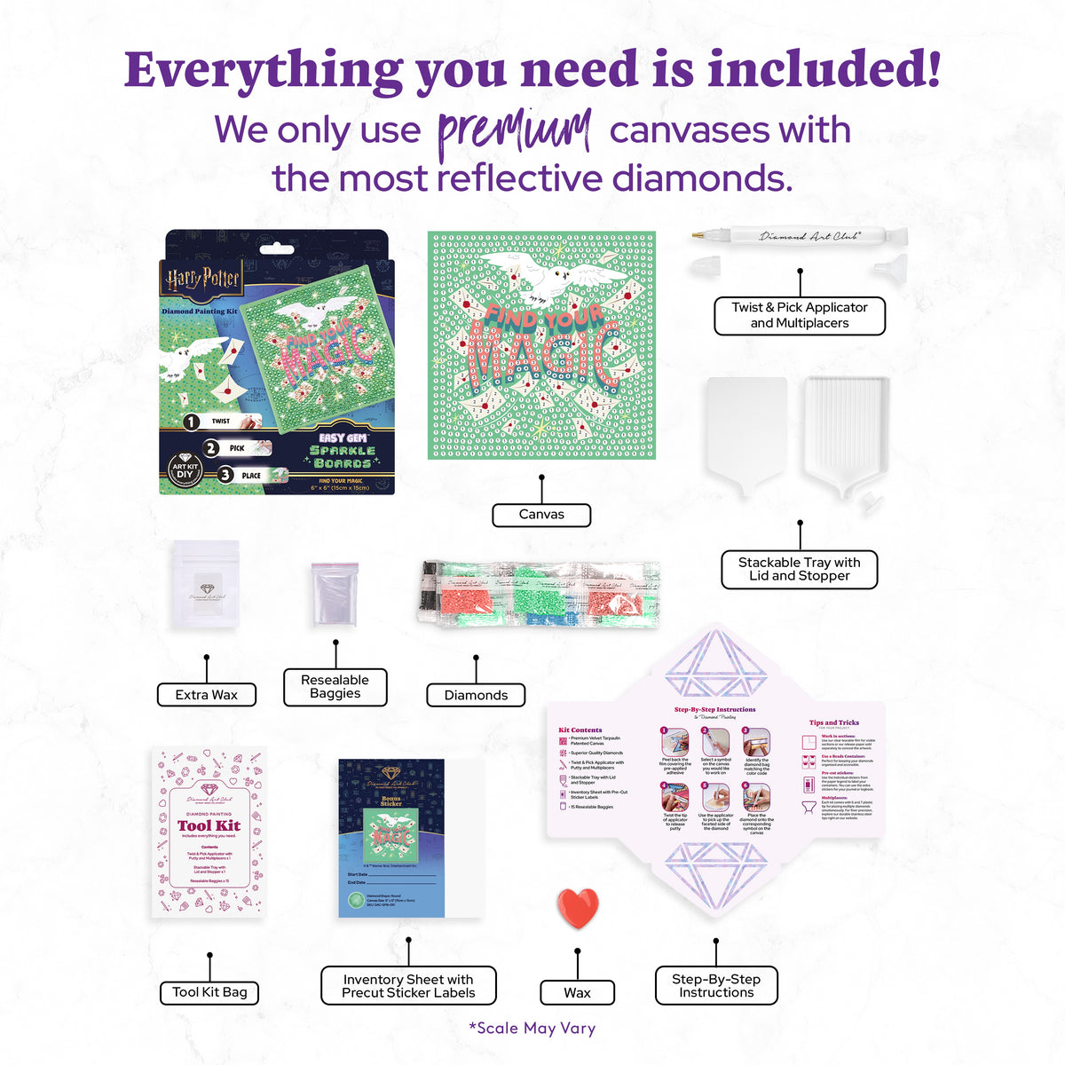 Diamond Painting Find Your Magic - Easy Gem™ Sparkle Boards 6" x 6" (15cm x 15cm) / Round with 4 Colors including 4 Iridescent Diamonds / 831
