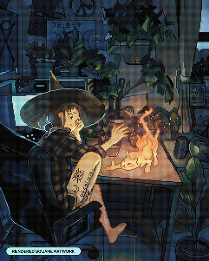 Diamond Painting Fire Kitty 23.6" x 29.5" (60cm x 74.9cm) / Square With 75 Colors Including 4 Fairy Dust Diamonds / 72,541