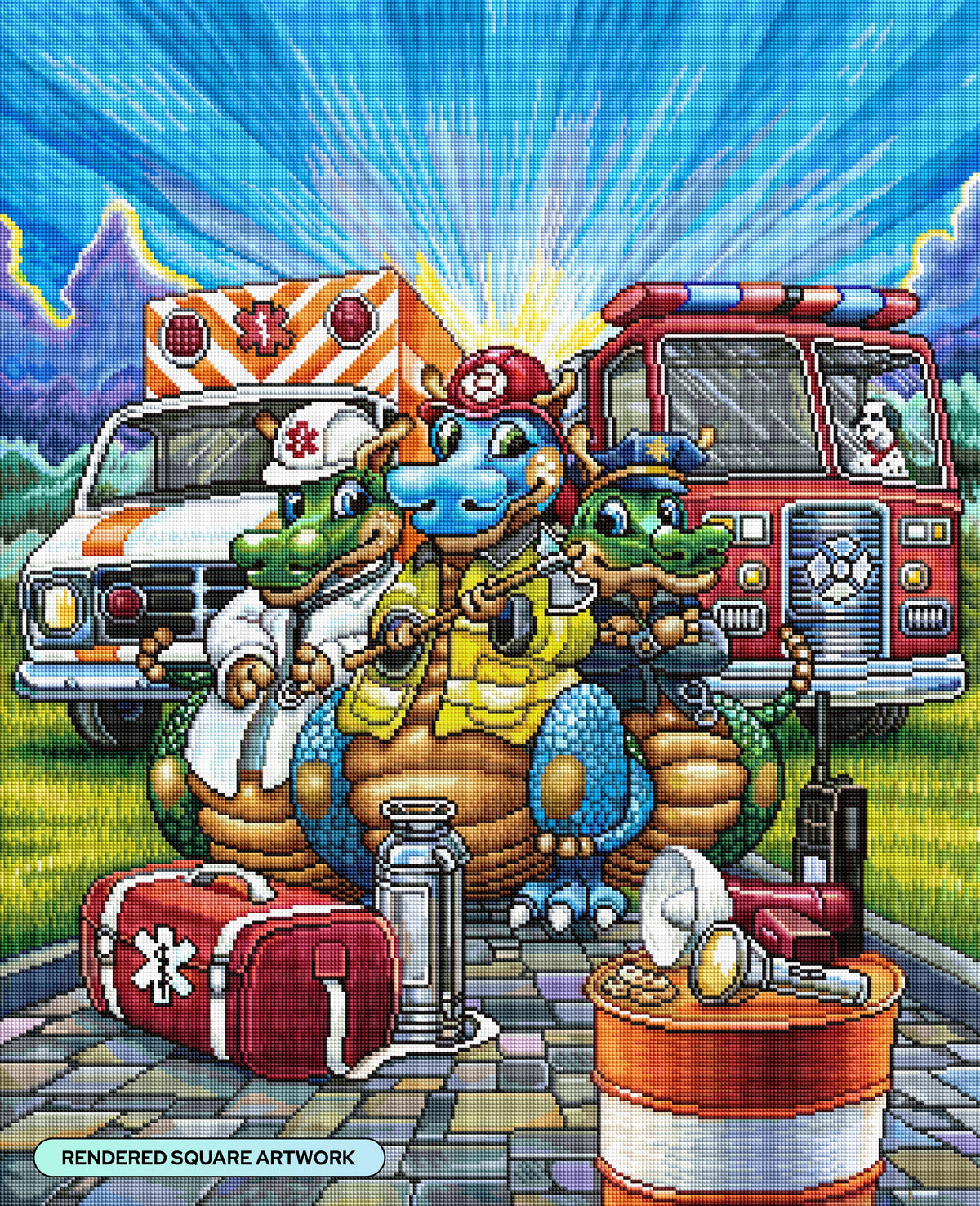 Diamond Painting First Response Heroes 25.6" x 31.5" (65cm x 79.9cm) / Square with 94 Colors including 4 ABs and 4 Fairy Dust Diamonds / 83,781