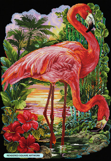 Diamond Painting Flamingo Paradise 22" x 32" (55.8cm x 80.9cm) / Square With 60 Colors Including 3 ABs and 2 Fairy Dust Diamonds / 72,800