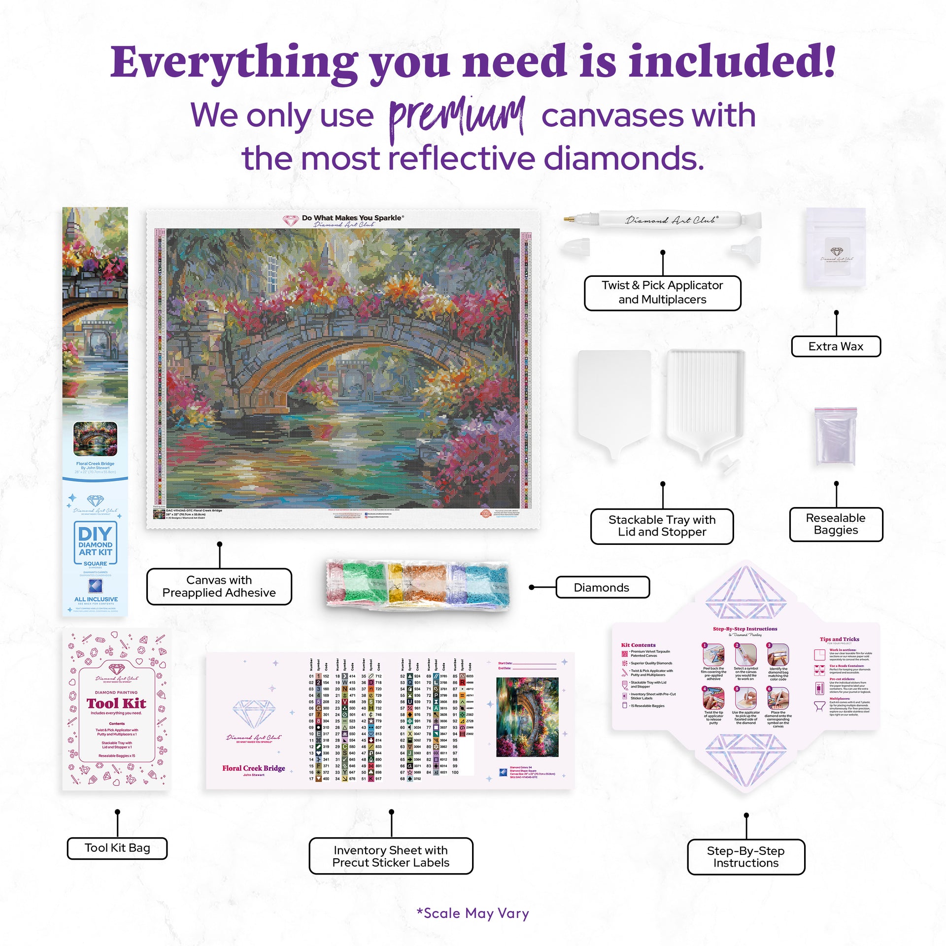 Diamond Painting Floral Creek Bridge 28" x 22" (70.7cm x 55.8cm) / Square with 94 Colors including 5 ABs and 4 Fairy Dust Diamonds / 63,616