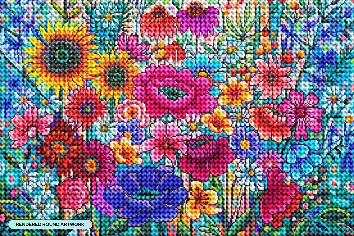 Diamond Painting Floral Frenzy 30" x 20" (76cm x 50.6cm) / Round with 73 Colors including 1 AB and 5 Fairy Dust Diamonds / 50,784