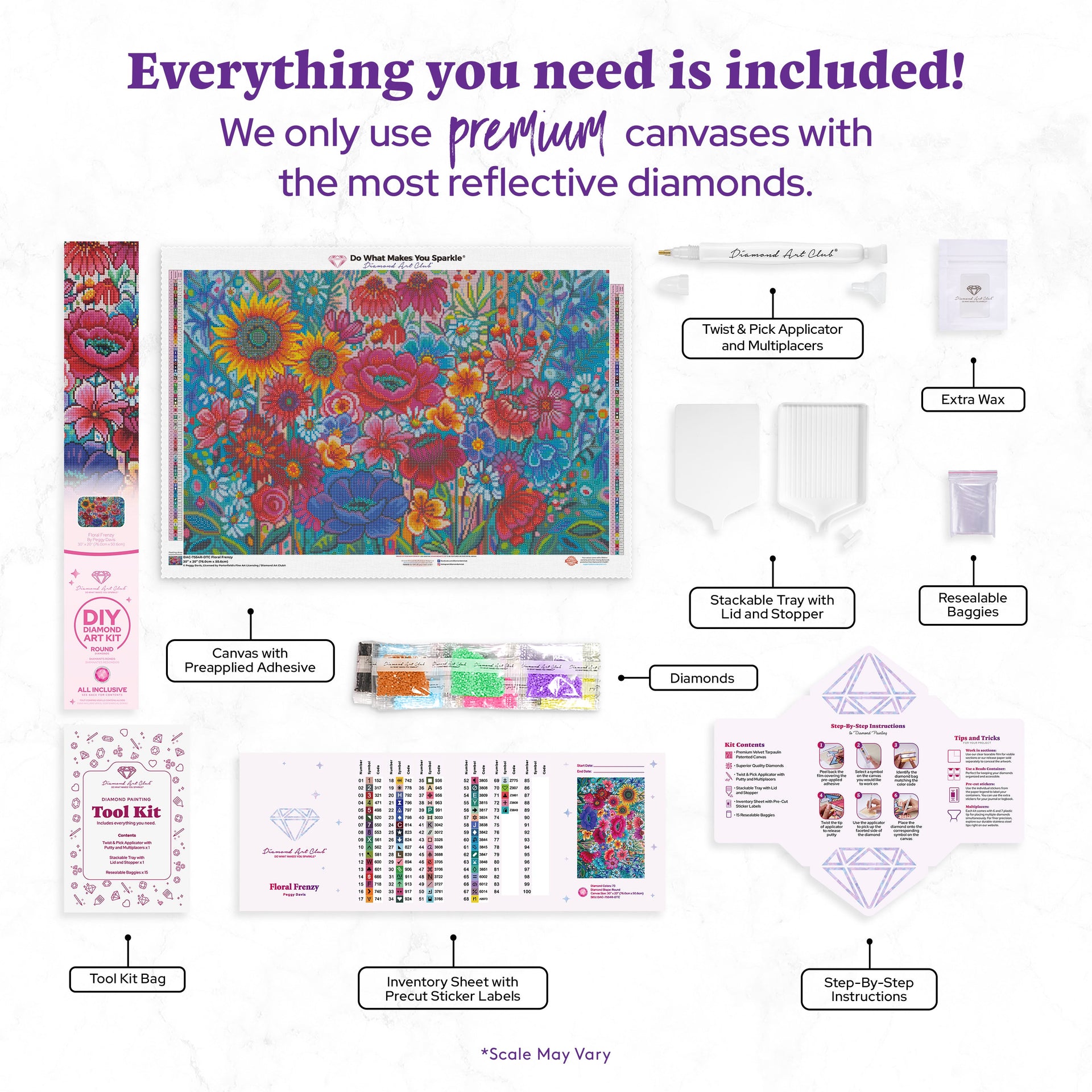 Diamond Painting Floral Frenzy 30" x 20" (76cm x 50.6cm) / Round with 73 Colors including 1 AB and 5 Fairy Dust Diamonds / 50,784