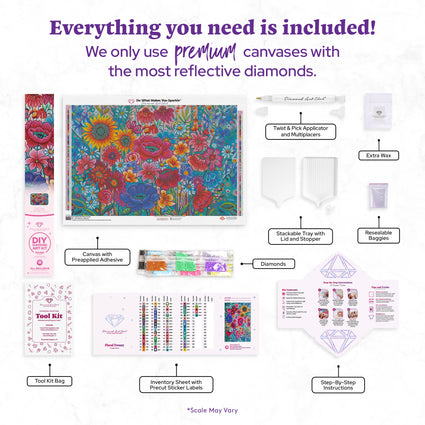 Diamond Painting Floral Frenzy 30" x 20" (76cm x 50.6cm) / Round with 73 Colors including 1 AB and 5 Fairy Dust Diamonds / 50,784