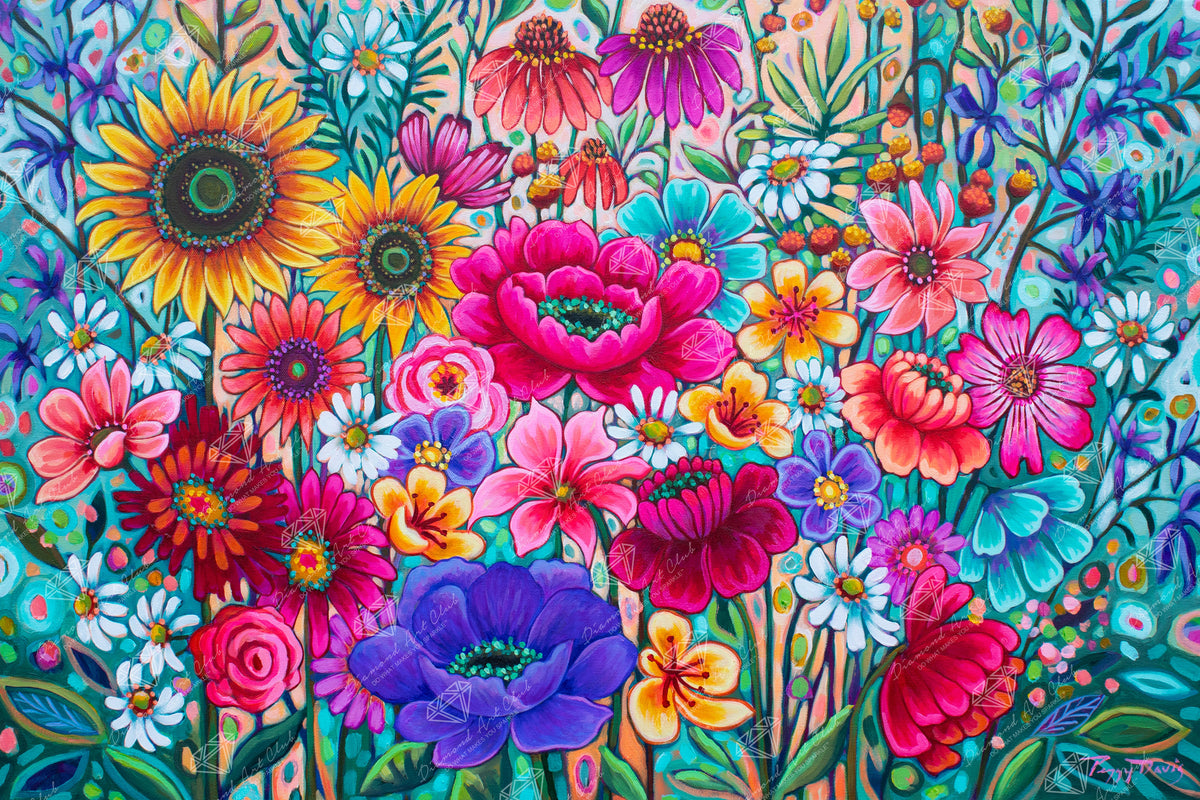 Diamond Painting Floral Frenzy 30" x 20" (76cm x 50.6cm) / Round with 73 Colors including 1 AB and 5 Fairy Dust Diamonds / 50,784