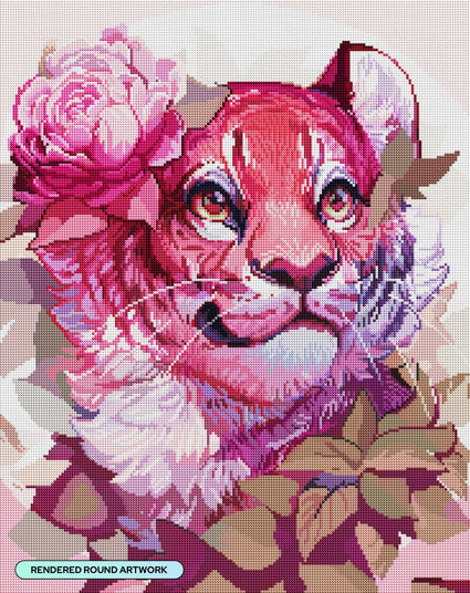 Diamond Painting Flower Cat 20" x 25" (50.6cm x 63.8cm) / Round With 66 Colors Including 1 AB and 5 Fairy Dust Diamonds / 42,688