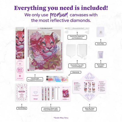 Diamond Painting Flower Cat 20" x 25" (50.6cm x 63.8cm) / Round With 66 Colors Including 1 AB and 5 Fairy Dust Diamonds / 42,688