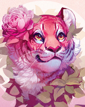 Diamond Painting Flower Cat 20" x 25" (50.6cm x 63.8cm) / Round With 66 Colors Including 1 AB and 5 Fairy Dust Diamonds / 42,688