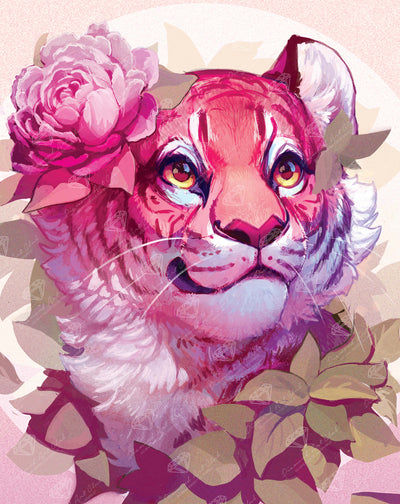 Diamond Painting Flower Cat 20" x 25" (50.6cm x 63.8cm) / Round With 66 Colors Including 1 AB and 5 Fairy Dust Diamonds / 42,688