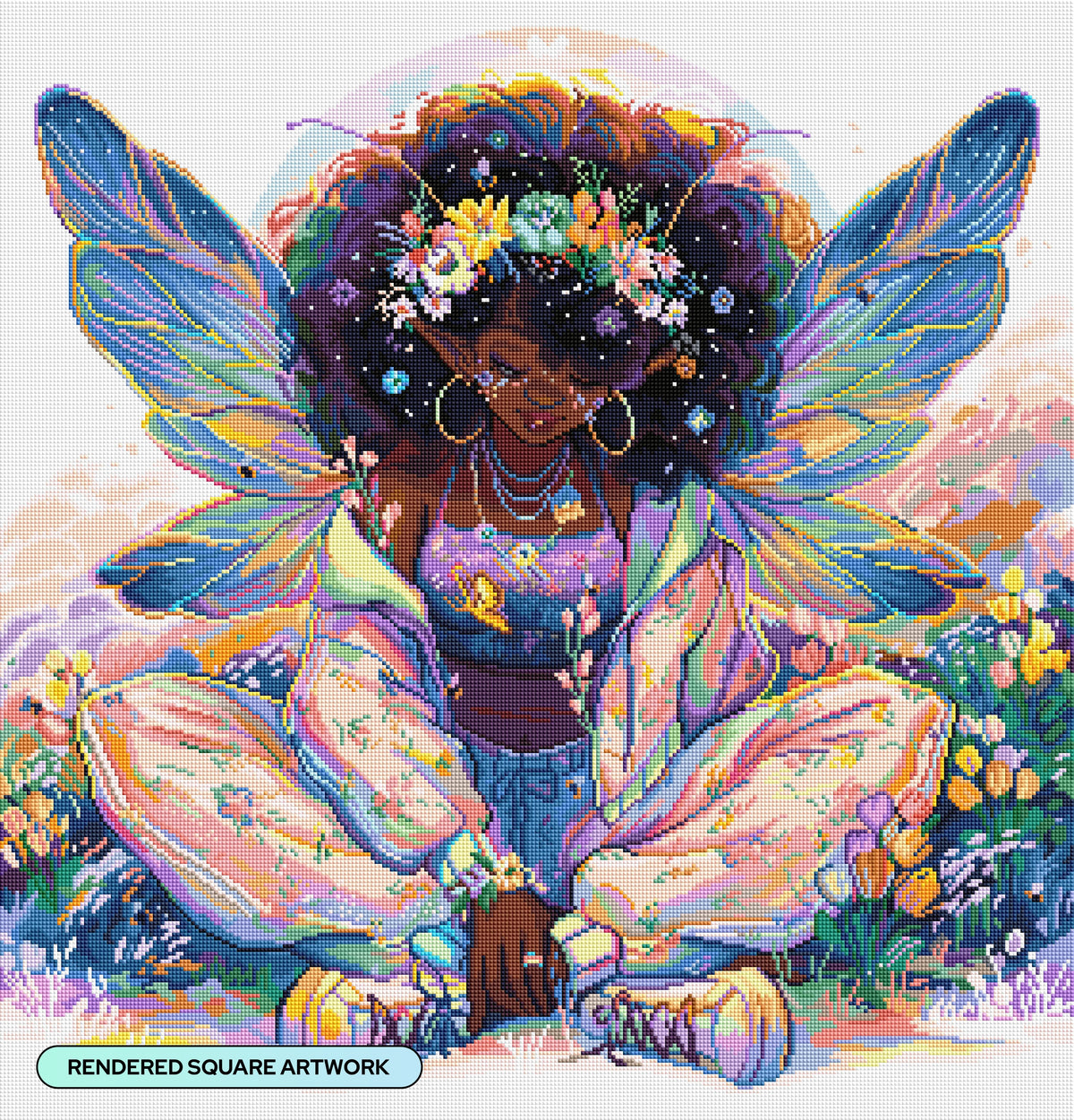 Diamond Painting Flower Child 27.6" x 28.7" (69.9cm x 72.9cm) / Square with 56 Colors including 3 ABs and 6 Fairy Dust Diamonds / 82,333