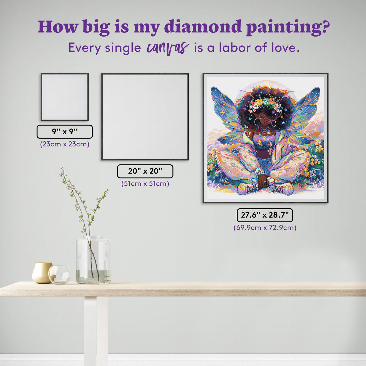 Diamond Painting Flower Child 27.6" x 28.7" (69.9cm x 72.9cm) / Square with 56 Colors including 3 ABs and 6 Fairy Dust Diamonds / 82,333