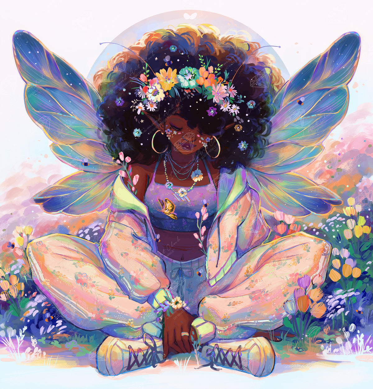 Diamond Painting Flower Child 27.6" x 28.7" (69.9cm x 72.9cm) / Square with 56 Colors including 3 ABs and 6 Fairy Dust Diamonds / 82,333