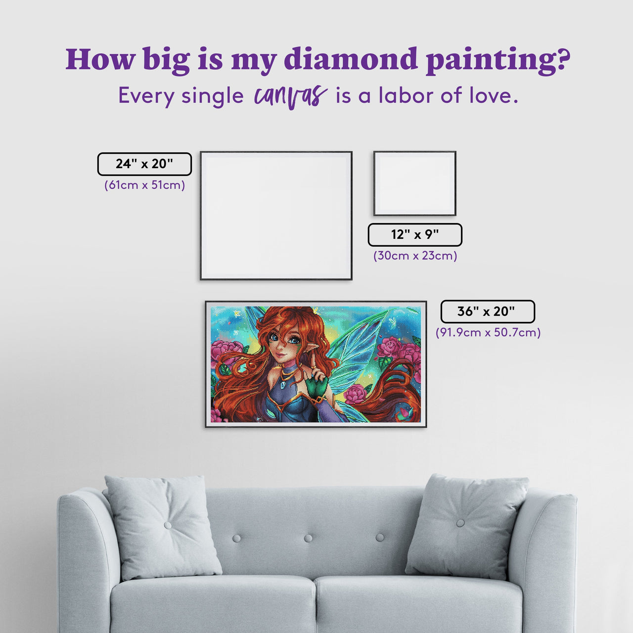Diamond Painting Flower Fairy 36" x 20" (91.9cm x 50.7cm) / Round with 63 Colors including 2 ABs and 4 Fairy Dust Diamonds / 59,368