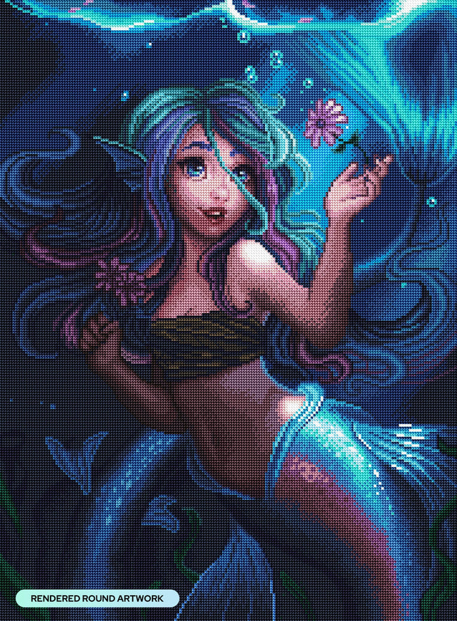 Diamond Painting Flower Mermaid 20" x 27" (50.7cm x 69cm) / Round with 56 Colors including 2 ABs and 2 Fairy Dust Diamonds / 44,526