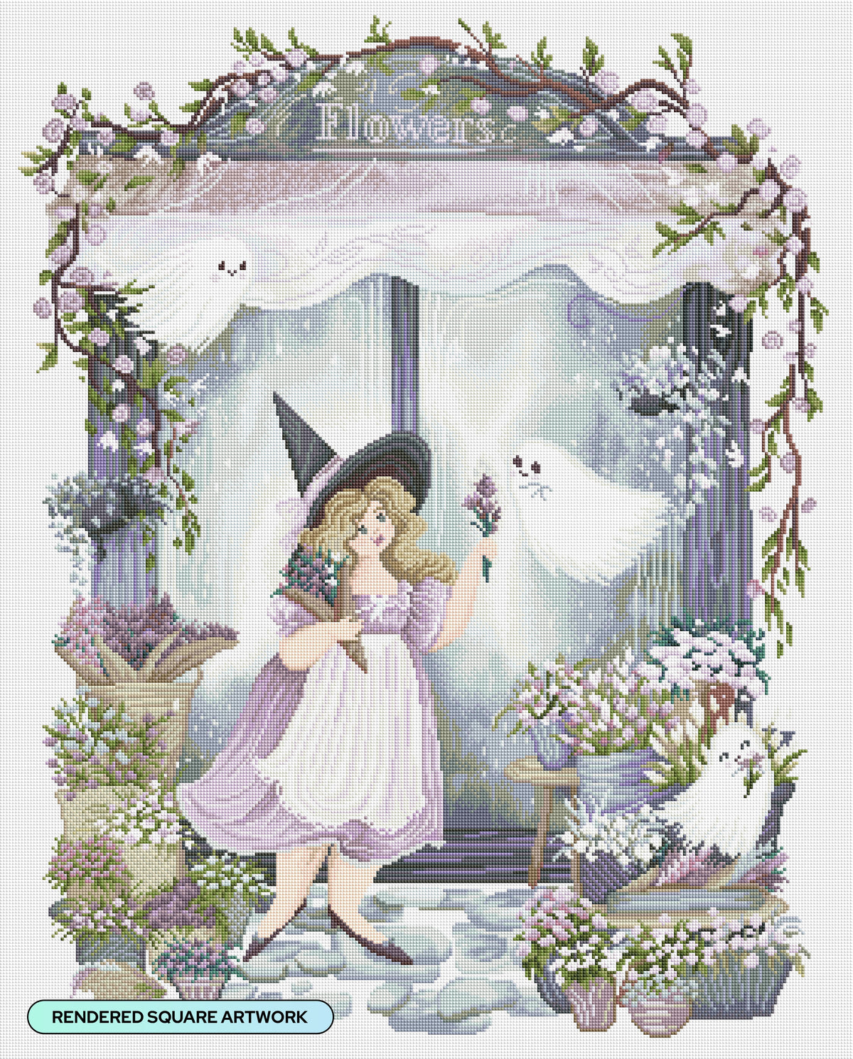Diamond Painting Flower Shop Ghosts 27.6" x 34.3" (69.9cm x 86.9cm) / Square with 52 Colors including 2 ABs and 2 Fairy Dust Diamonds / 98,069