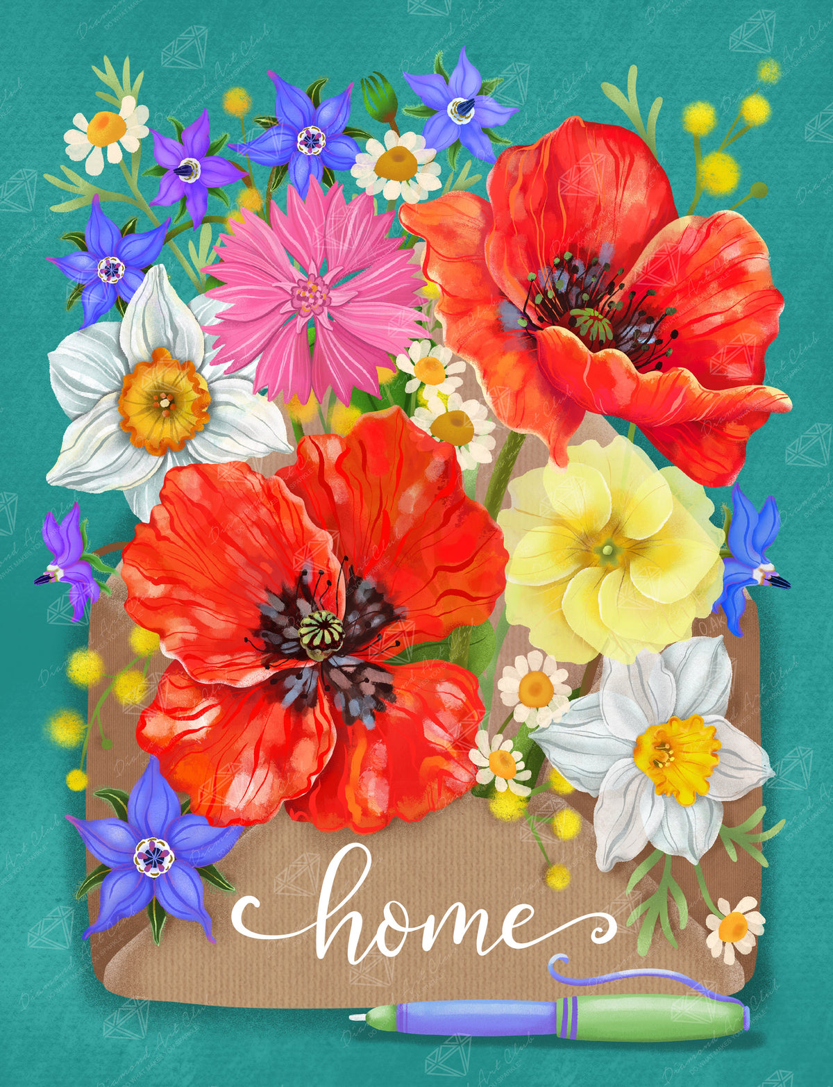 Diamond Painting Flowers-Home 20" x 26" (50.6cm x 66cm) / Round with 69 Colors including 2 ABs and 1 Iridescent Diamond and 5 Fairy Dust Diamonds / 44,160