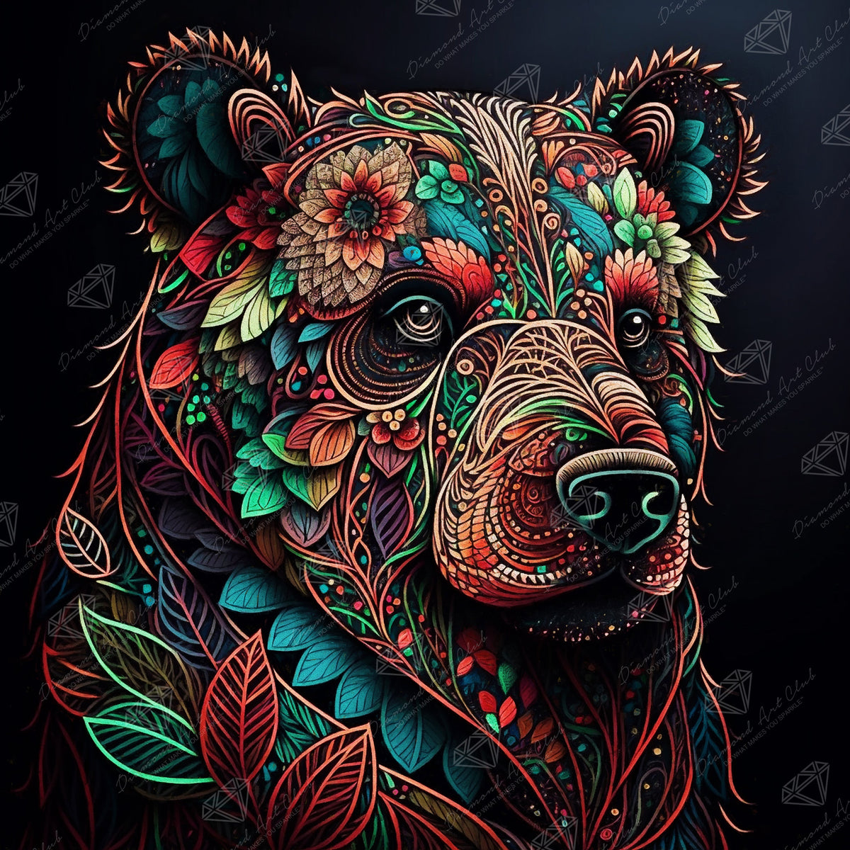 Diamond Painting Flowery Bear 25.6" x 25.6" (65cm x 65cm) / Square with 38 Colors including 4 ABs and 3 Fairy Dust Diamonds / 68,121