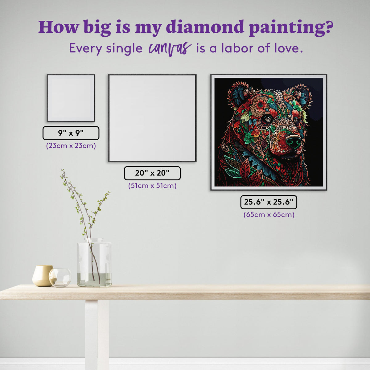 Diamond Painting Flowery Bear 25.6" x 25.6" (65cm x 65cm) / Square with 38 Colors including 4 ABs and 3 Fairy Dust Diamonds / 68,121