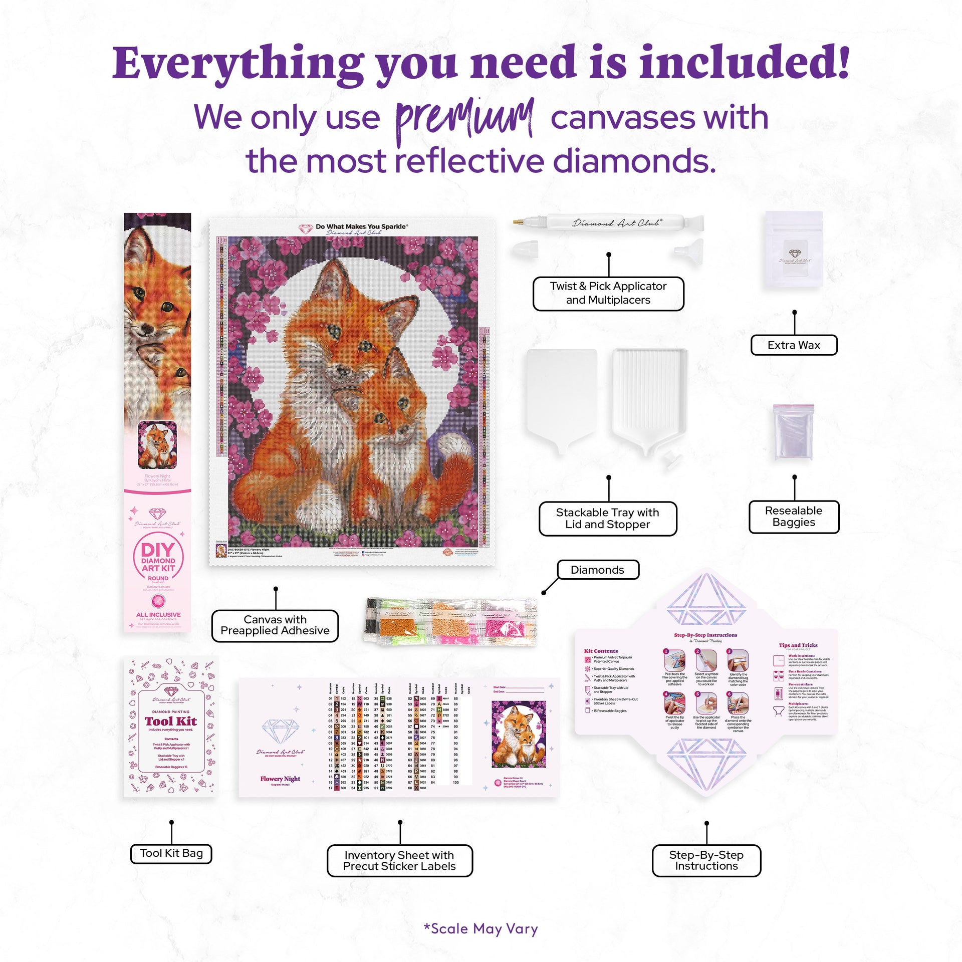 Diamond Painting Flowery Night 22" x 27" (55.6cm x 68.8cm) / Round With 74 Colors Including 2 ABs and 4 Fairy Dust Diamonds / 50,500