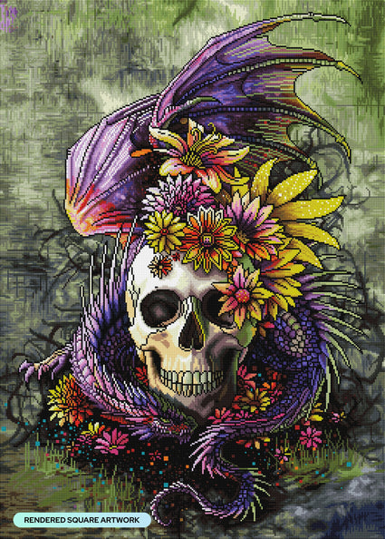 Diamond Painting Flowery Skull 25.6" x 35.8" (65cm x 91cm) / Square with 67 Colors including 5 ABs and 2 Fairy Dust Diamonds / 95,265