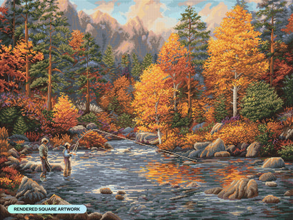 Diamond Painting Fly Fishing Legacy 36.6" x 27.6" (93cm x 70cm) / Square with 60 Colors including 2 ABs / 104,813