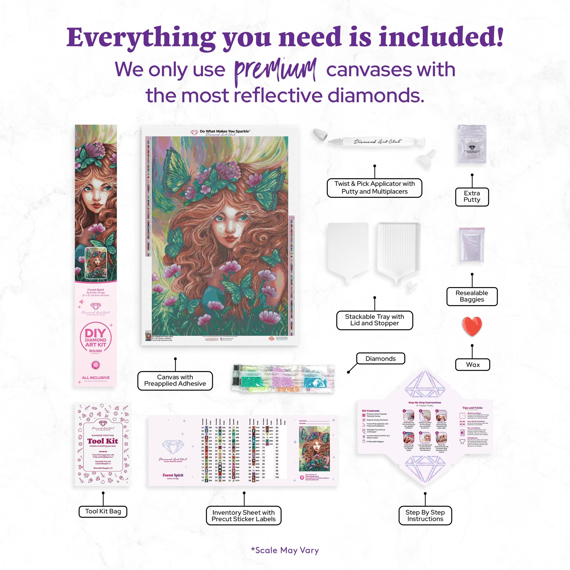 Diamond Painting Forest Spirit 22" x 32" (55.6cm x 80.9cm) / Round with 74 Colors including 2 ABs and 2 Fairy Dust Diamonds / 59,388
