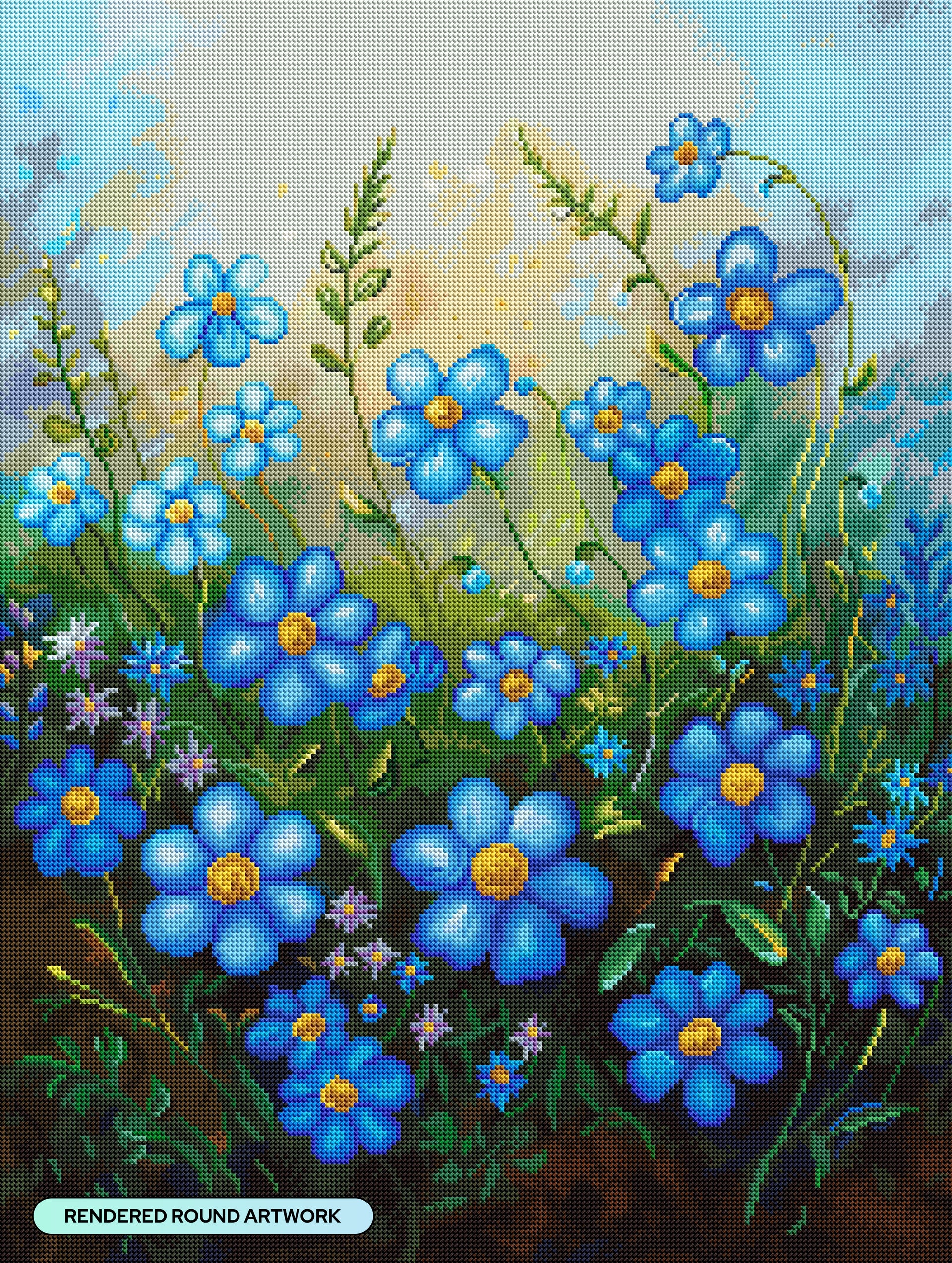 Diamond Painting Forget Me Not 22" x 29" (55.6cm x 73.7cm) / Round with 72 Colors including 3 ABs and 2 Fairy Dust Diamonds / 54,136