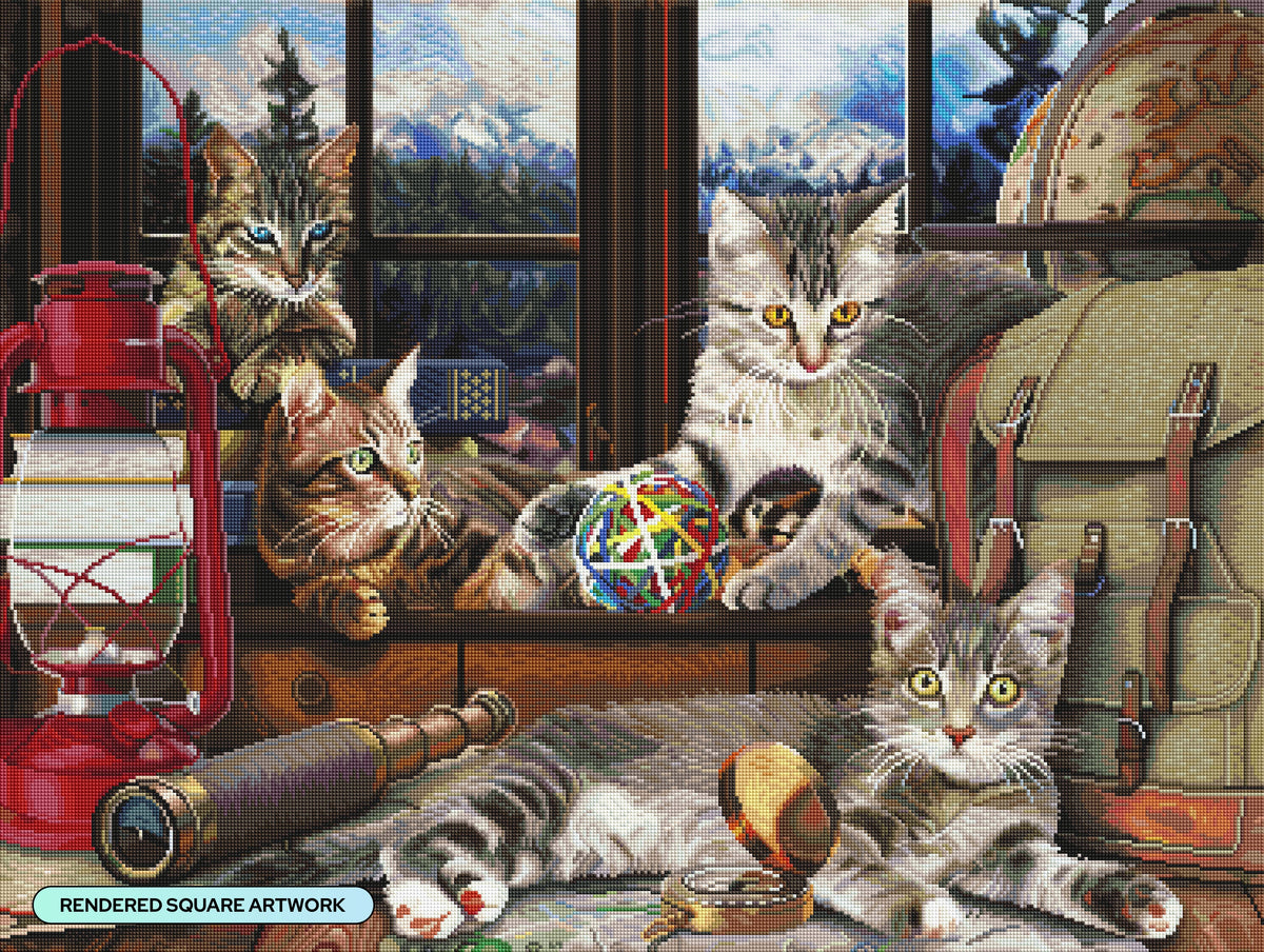 Diamond Painting Four Cats 36.6" x 27.6" (92.8cm x 69.9cm) / Square with 94 Colors including 2 ABs and 3 Fairy Dust Diamonds / 104,813