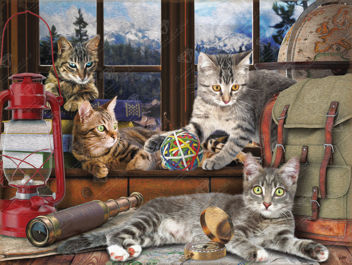 Diamond Painting Four Cats 36.6" x 27.6" (92.8cm x 69.9cm) / Square with 94 Colors including 2 ABs and 3 Fairy Dust Diamonds / 104,813