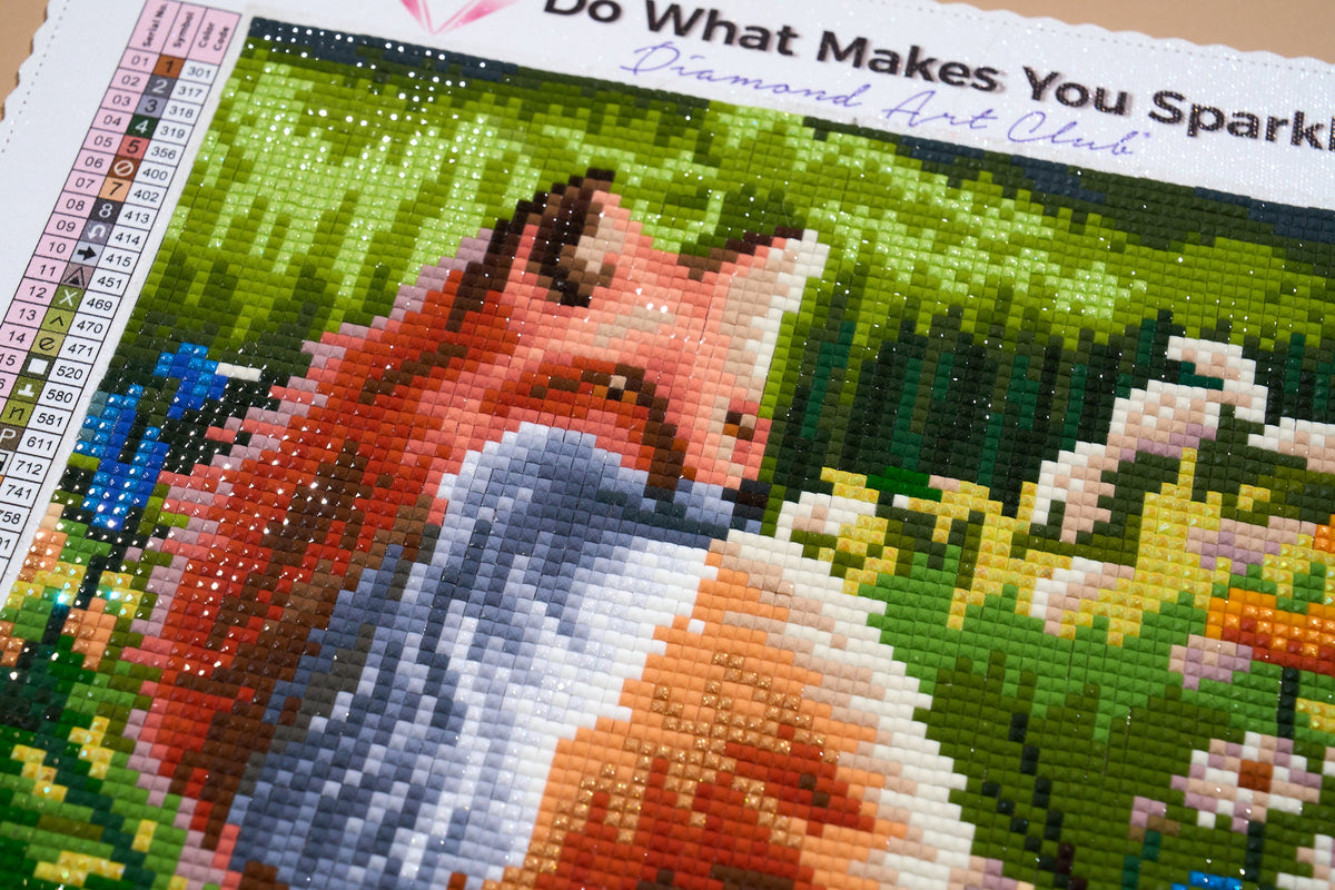 Diamond Painting Foxie Among the Flowers 8.9" x 11.1" (22.7cm x 28.1cm) / Square With 52 Colors Including 1 AB and 5 Fairy Dust Diamonds / 10,283