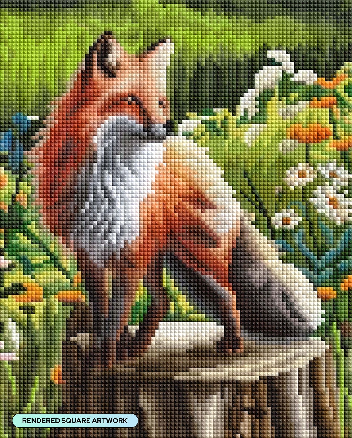 Diamond Painting Foxie Among the Flowers 8.9" x 11.1" (22.7cm x 28.1cm) / Square With 52 Colors Including 1 AB and 5 Fairy Dust Diamonds / 10,283