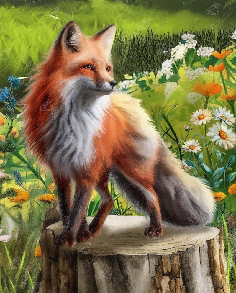 Diamond Painting Foxie Among the Flowers 8.9" x 11.1" (22.7cm x 28.1cm) / Square With 52 Colors Including 1 AB and 5 Fairy Dust Diamonds / 10,283