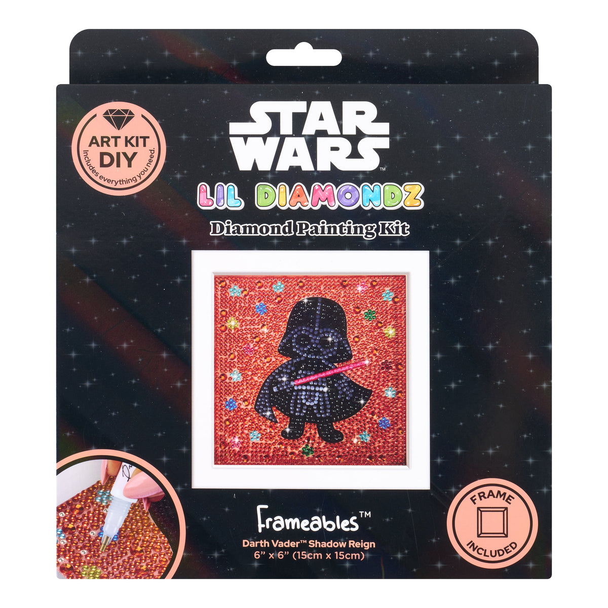 Diamond Painting Frameables™ - Darth Vader™ Shadow Reign 6" x 6" (15cm x 15cm) / Round with 13 Colors including 9 Iridescent Diamonds and 1 Fairy Dust Diamond / 2,439