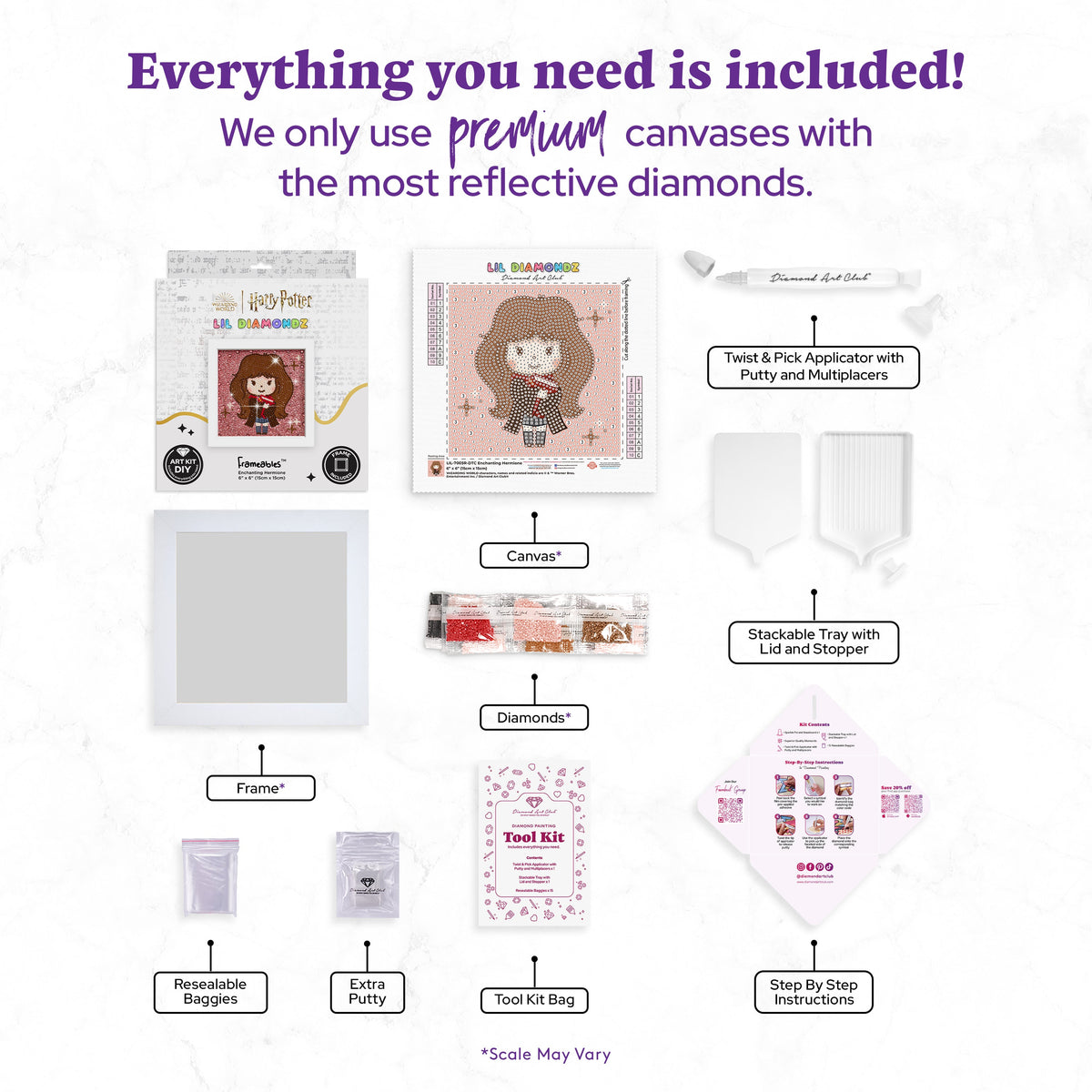 Diamond Painting Frameables™ - Enchanting Hermione 6" x 6" (15cm x 15cm) / Round With 10 Colors Including 3 Iridescent Diamonds / 2,135