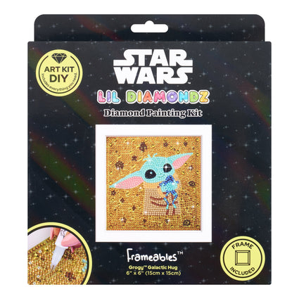 Diamond Painting Frameables™ - Grogu™ Galactic Hug 6" x 6" (15cm x 15cm) / Round with 12 Colors including 4 Iridescent Diamonds / 2,439