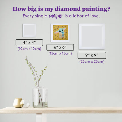 Diamond Painting Frameables™ - Grogu™ Galactic Hug 6" x 6" (15cm x 15cm) / Round with 12 Colors including 4 Iridescent Diamonds / 2,439