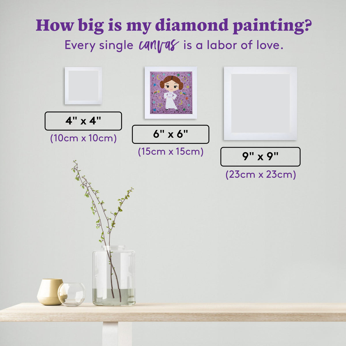 Diamond Painting Frameables™ - Rebel Princess Power 6" x 6" (15cm x 15cm) / Round with 15 Colors including 10 Iridescent Diamonds / 2,439