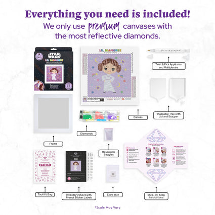 Diamond Painting Frameables™ - Rebel Princess Power 6" x 6" (15cm x 15cm) / Round with 15 Colors including 10 Iridescent Diamonds / 2,439