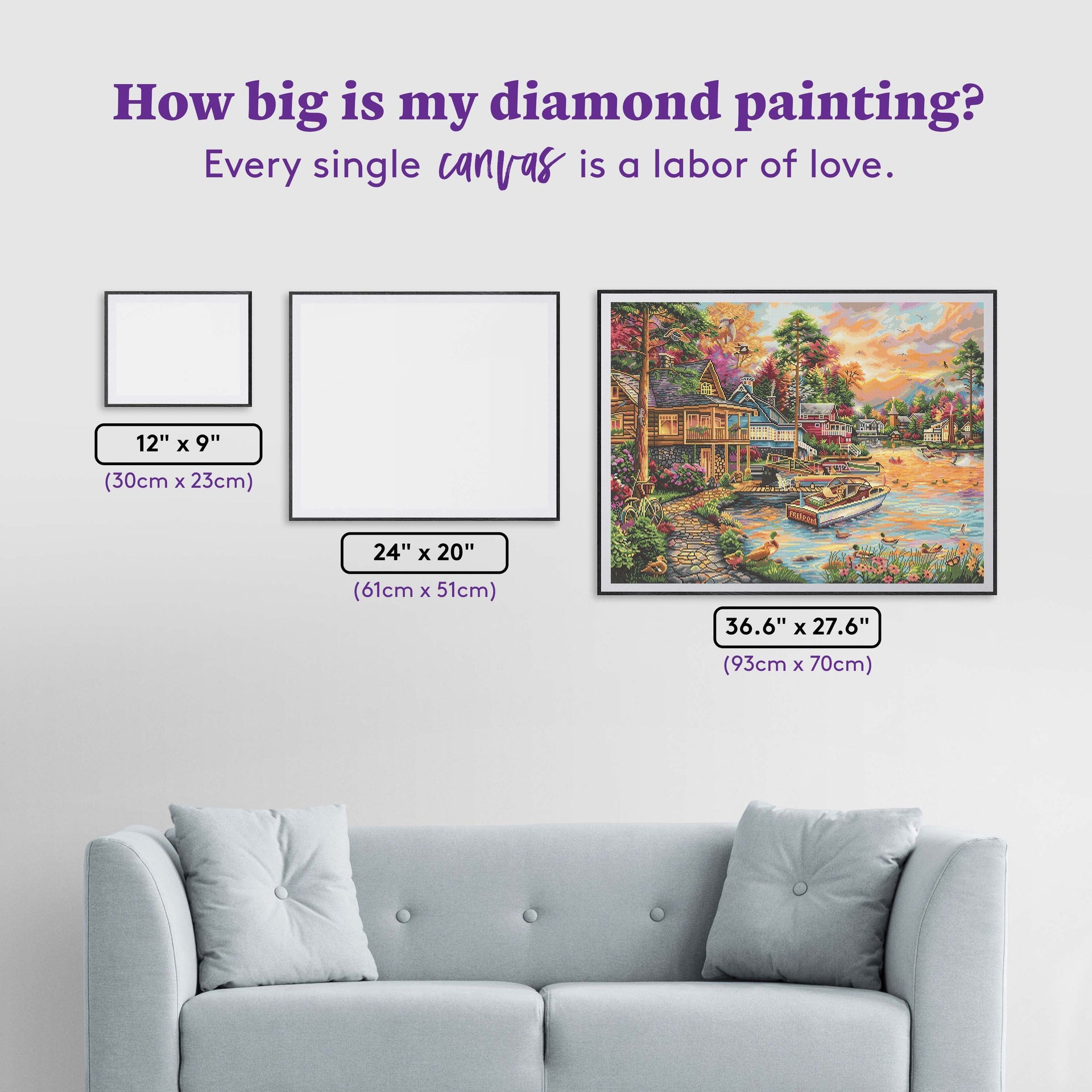 Diamond Painting Freedom at the Lake 36.6" x 27.6" (93cm x 70cm) / Square With 66 Colors Including 3 ABs / 104,813