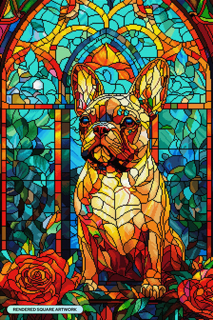 Diamond Painting French Bulldog Stained Glass 22" x 33" (55.8cm x 83.6cm) / Square with 93 Colors including 3 ABs and 2 Iridescent Diamonds and 3 Fairy Dust Diamonds / 75,264