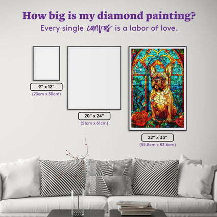 Diamond Painting French Bulldog Stained Glass 22" x 33" (55.8cm x 83.6cm) / Square with 93 Colors including 3 ABs and 2 Iridescent Diamonds and 3 Fairy Dust Diamonds / 75,264