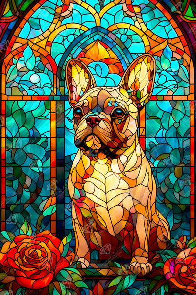 Diamond Painting French Bulldog Stained Glass 22" x 33" (55.8cm x 83.6cm) / Square with 93 Colors including 3 ABs and 2 Iridescent Diamonds and 3 Fairy Dust Diamonds / 75,264